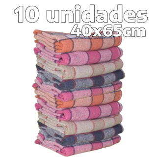 Kit 10 Panos De Prato Copa - Xadrez Elegante Premium Grande 40x65cm 85% Algodão - Cores Sortidas - Pano de secar Pratos Pia Cozinha Limpeza
