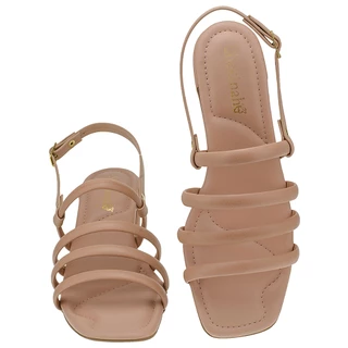 Sandália Salto Bloco Saltinho Bico Quadrado Casual Tiras Estilo Elegância Exclusivo Detalhe Glamour