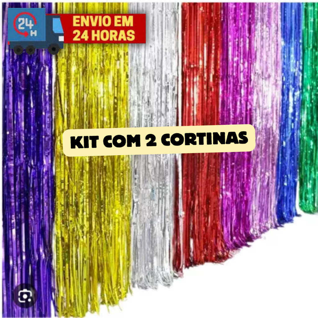 KIT 2 Cortina Metalizada Franja Festa Decoração Aniversário
