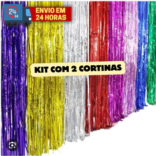 KIT 2 Cortina Metalizada Franja Festa Decoração Aniversário