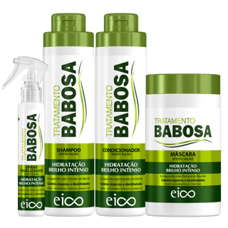 Eico Babosa Aloe Vera Shampoo e Condicionador 800ml + Máscara Hidratação Brilho 1kg + Spray Leave-in Termoativado 120ml