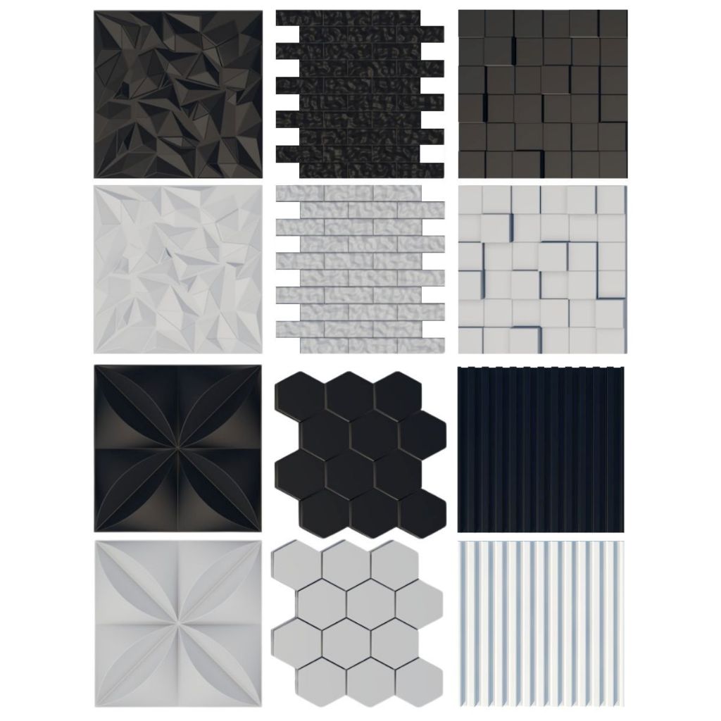 10/Unidades PLACA 3D PVC AZULEJO QUADRICULADO P&B BRILHO