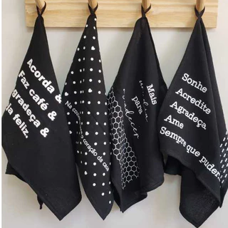 Kit 4 panos de prato preto, pano de copa, pano de mão, pano de prato, pano de cozinha