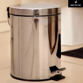 Lixeira Prata Inox Lixo 5 Litros e 10 litros Click Label Com Pedal Banheiro E Cozinha e Escritório