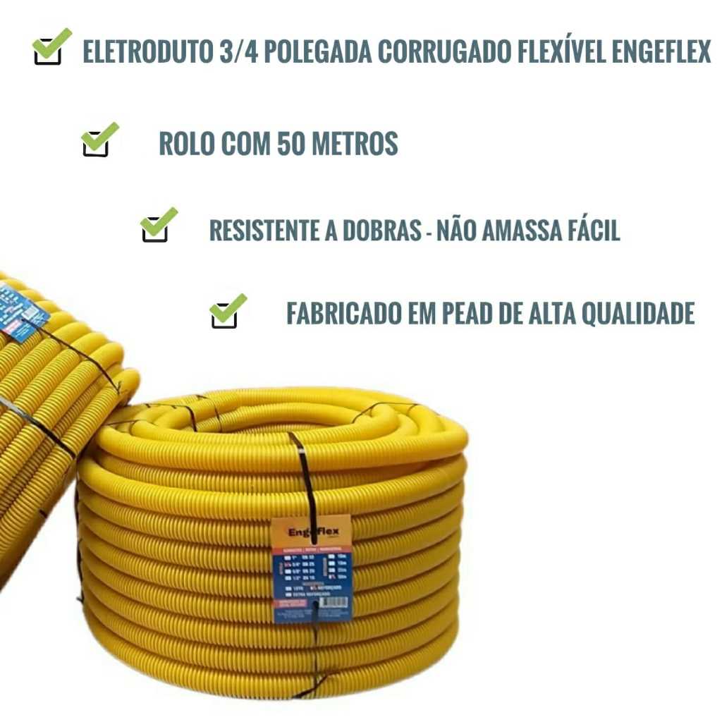 Conduite Eletroduto Flexível Corrugado Reforçado ¾ pol 19 mm 50 Metros ...