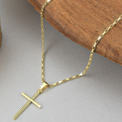 Corrente + Pingente Cruz Palito Banhados a ouro 18k Cordão Cartier Masculina Crucifixo Moeda Antiga