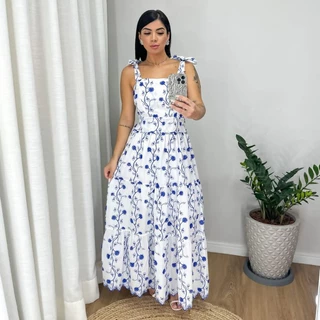 vestido longo luxo de alça lese 3D bordado 2112