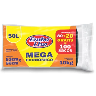 Saco Para Lixo 50l Embalixo 80 Unidades Grátis 20 Unidades