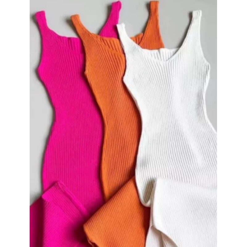 Vestido Tricot Canelado Moda decote v tubinho midi regata