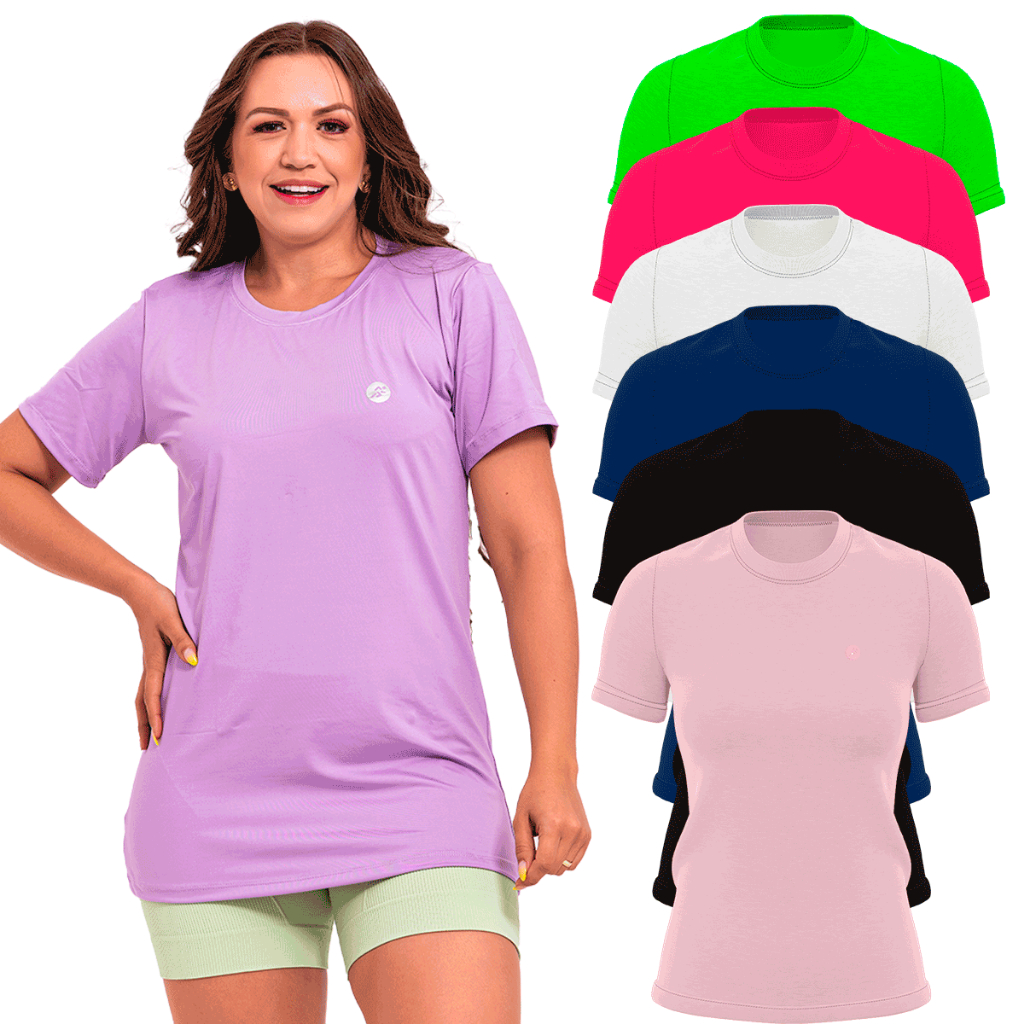 Kit 2 Camisetas Regatas Feminina Longa Tapa Bumbum Uv+ Dry