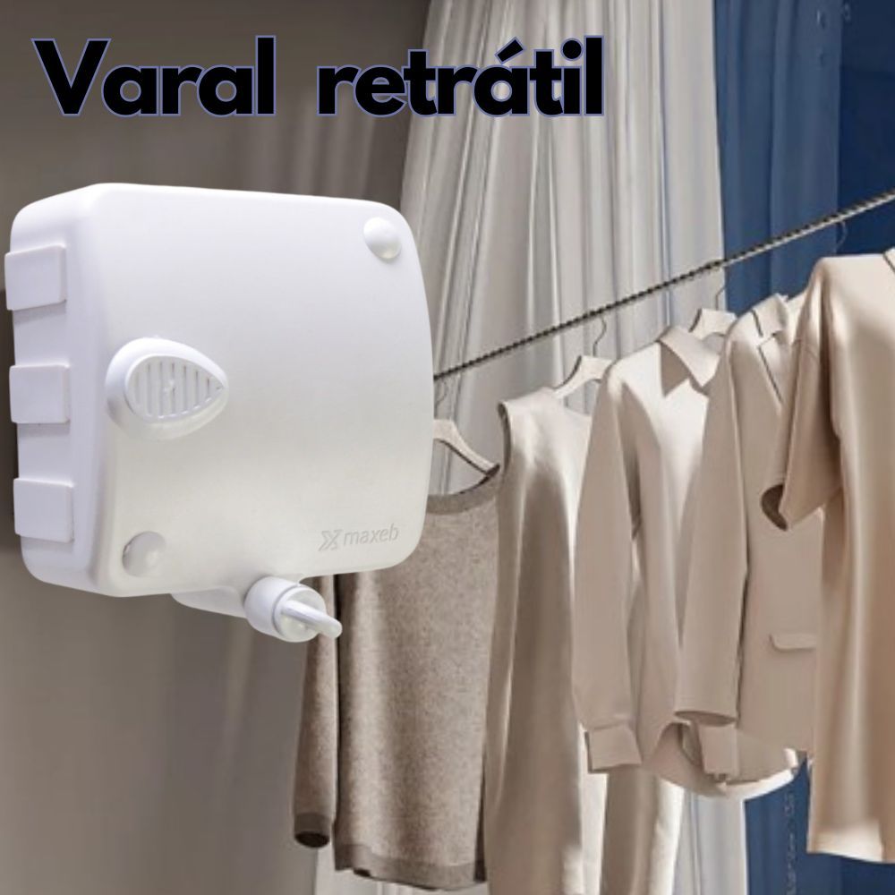 Varal Retrátil Automático 6 Metros Modular de Parede Com Trava Branco ...