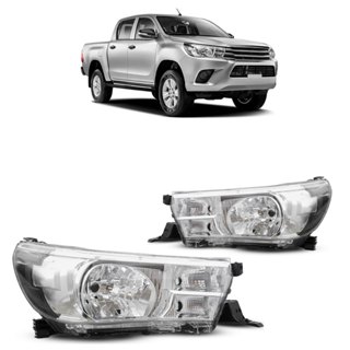 Farol Dianteiro Hilux 2016 2017 2018 2019 2020 Máscara Cromada Lente Lisa Acrilico