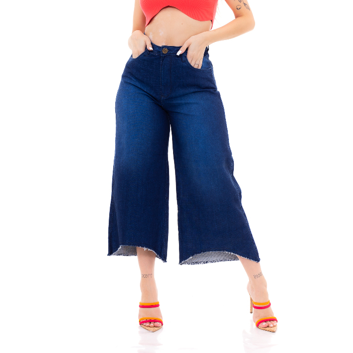 Calça Jeans Flare Cintura Alta Country Pantalona Boca Preta