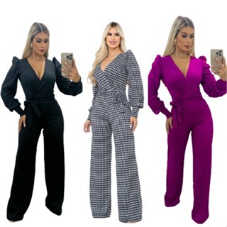 Macacão Manga Longa Macacâo Feminino Calça Pantalona, - MACACAO LARISSA LONGA
