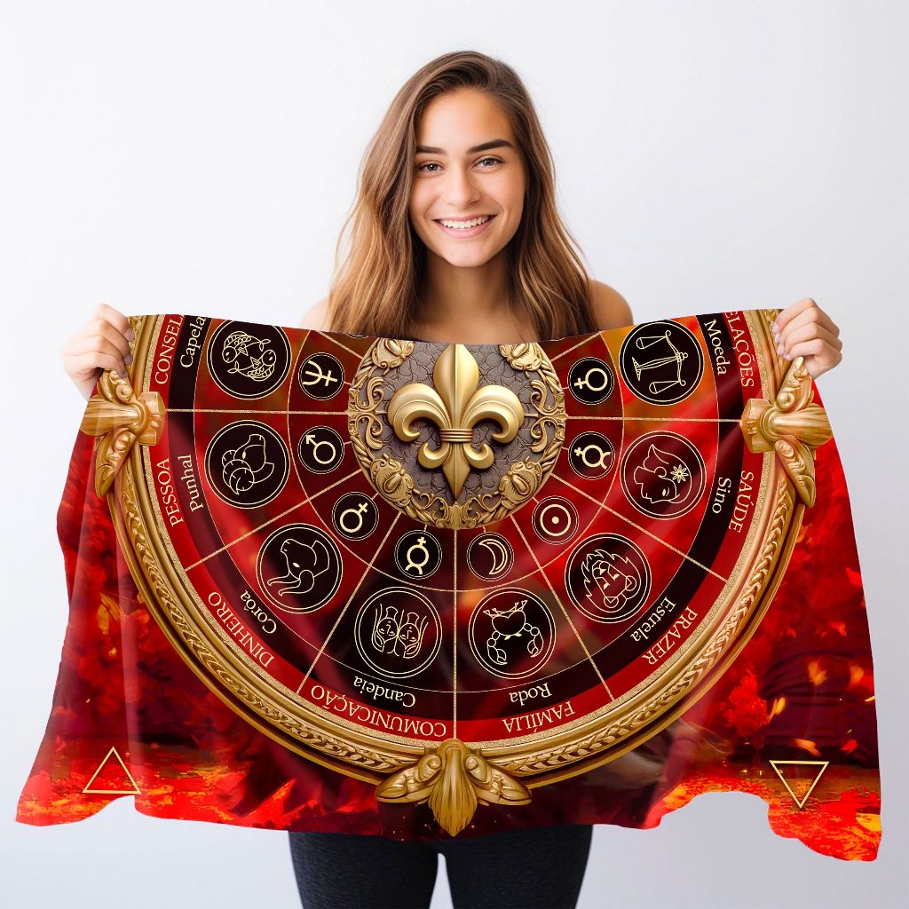 Toalha para Tarot Madame Cigana Lenormand Roda Astrológica Mandala Oráculo Cigano Feminino