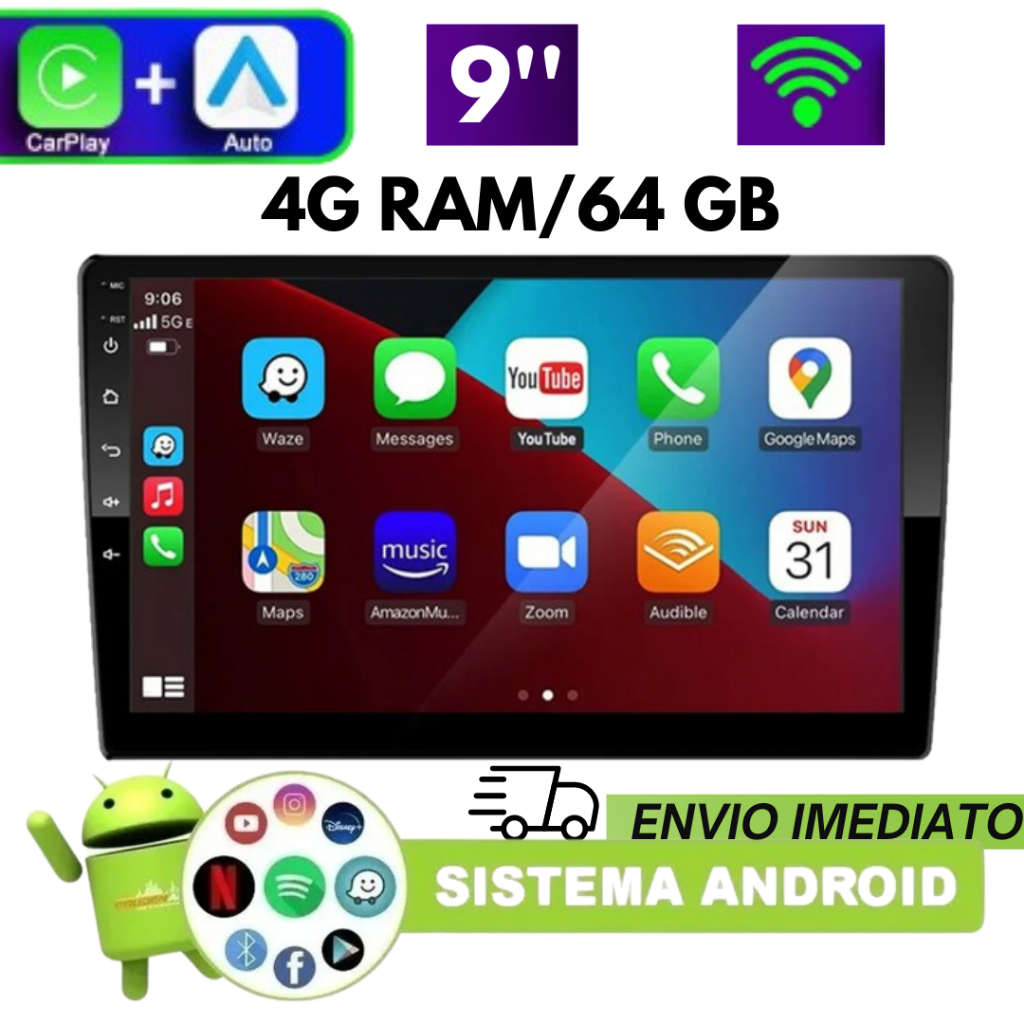 Central Multimídia 9 Polegadas Android WIFI,USB, GPS, Bluetooth