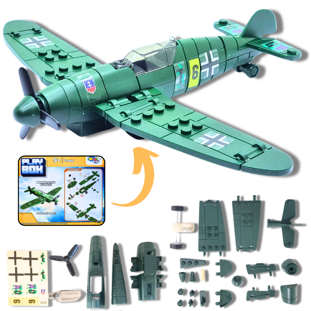 Avião Miniatura Brinquedo Montagem Peças Encaixe Tipo LEGO Militar Brinquedo Decoração Coleção