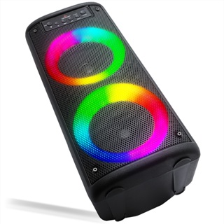 Caixa de Som Bluetooth Grasep Amplificada P2 FM Torre Painel Led RGB Aux P10 Microfone 2 Alto Falante