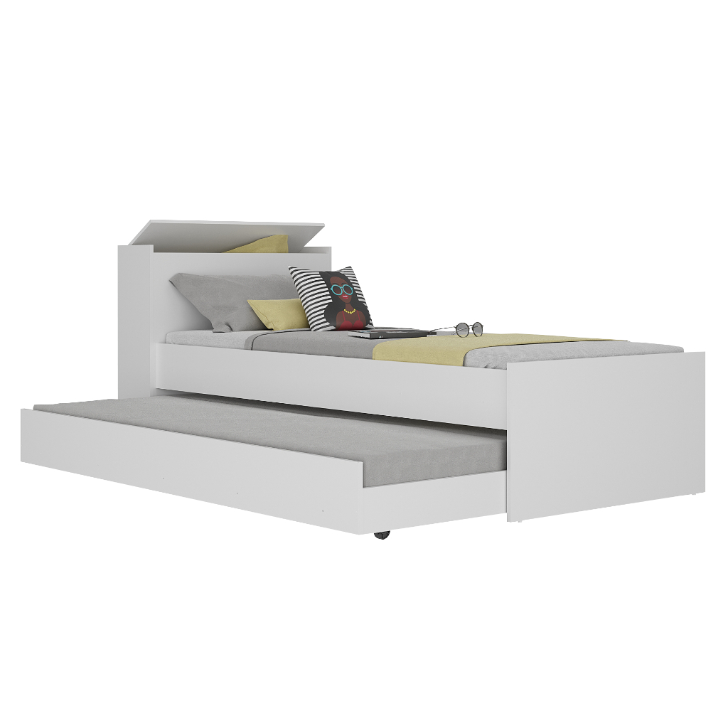 Bicama com Baú Embutido para colchão 78 x 188 cm Multimóveis FG5009 Branca