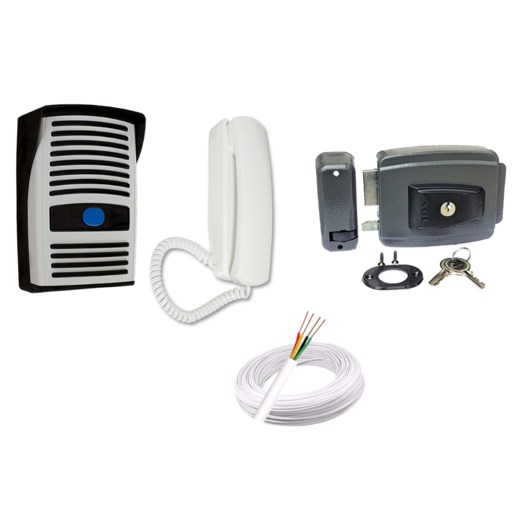Kit Interfone residêncial Porteiro Eletrônico + Fechadura Elétrica AGL + 25 Mts de Cabo