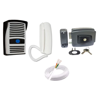 Kit Interfone residêncial Porteiro Eletrônico + Fechadura Elétrica AGL + 25 Mts de Cabo