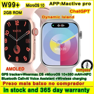 AMOLED W99 Plus Relógio Inteligente 2GB ROM Wearmax OS10 ChatGPT Bússola Dinâmica Da Ilha Chamada W99 + Série 9 Smartwatch