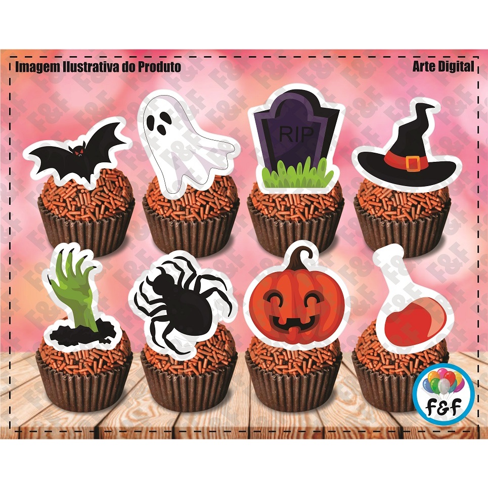 60 Toppers Tags Docinhos Doces Halloween Dia das Bruxas Mod.03