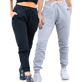Kit 2 Calça Moletom Feminina Quentinha Inverno Frio Flanelada Confortavel
