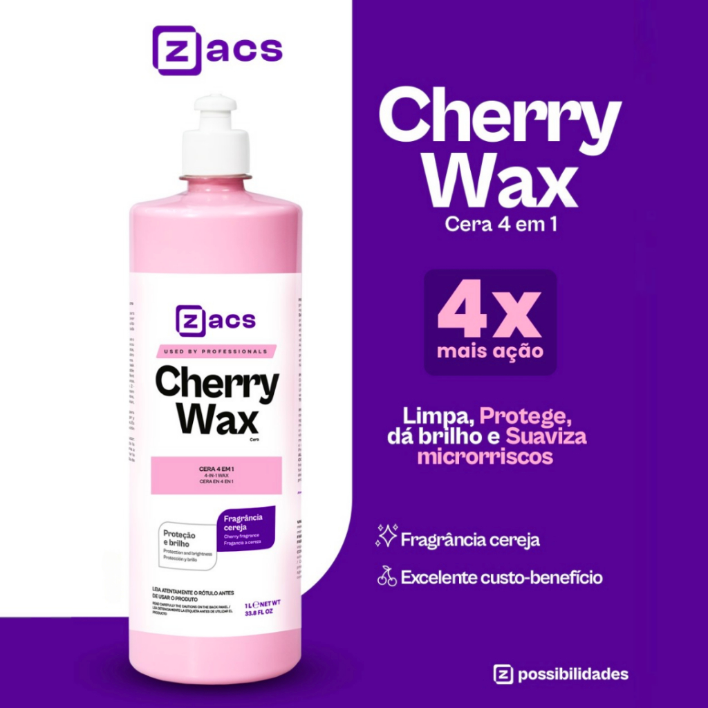 Cera 4 em 1 Limpadora Cherry Wax 1L Zacs Zucs Reflect 500ml