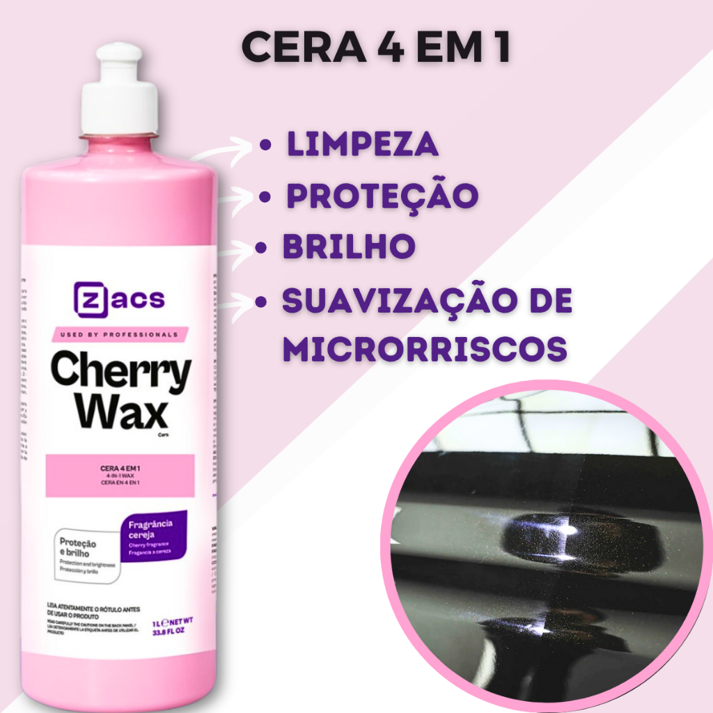 Cera 4 em 1 Limpadora Cherry Wax 1L Zacs Zucs Reflect 500ml