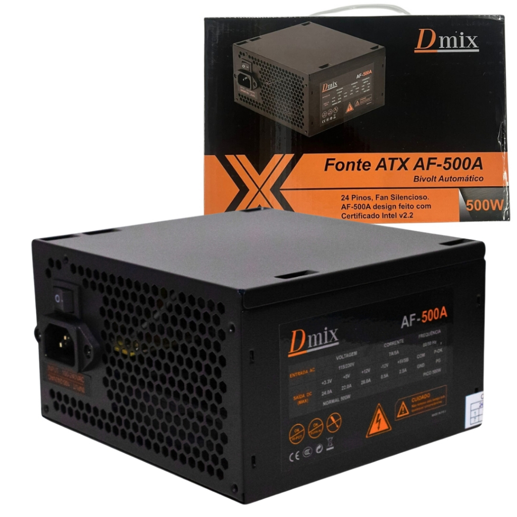 Fonte de Alimentação Para PC Gamer Desktop ATX 500W Bivolt Dex Dmix AF-500 Automatica