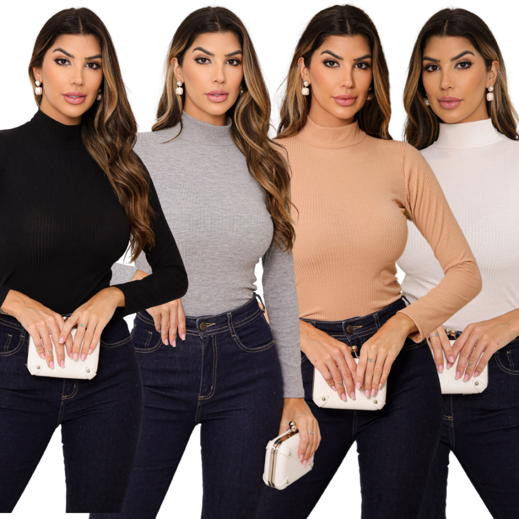 Kit 4 Cacharrel Feminino Gola Alta Canelado Premium