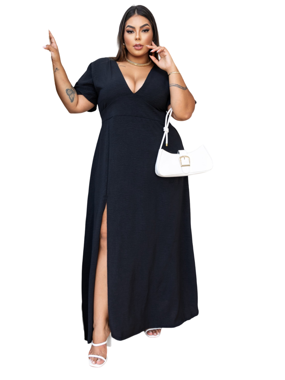 Vestido orders plus size longo com fenda