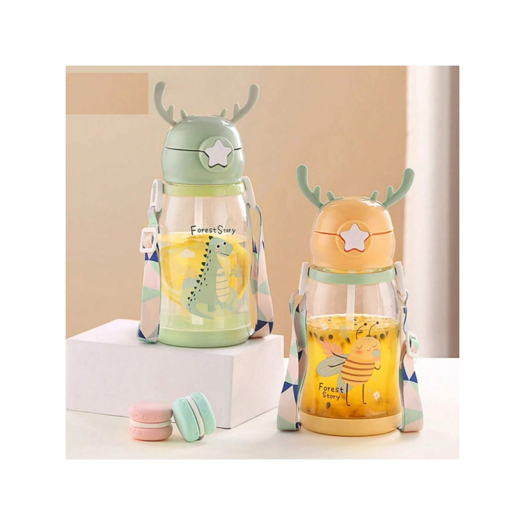 Garrafa De Alce Água Infantil Criança Portátil Com Desenho Multicolorido 550ml