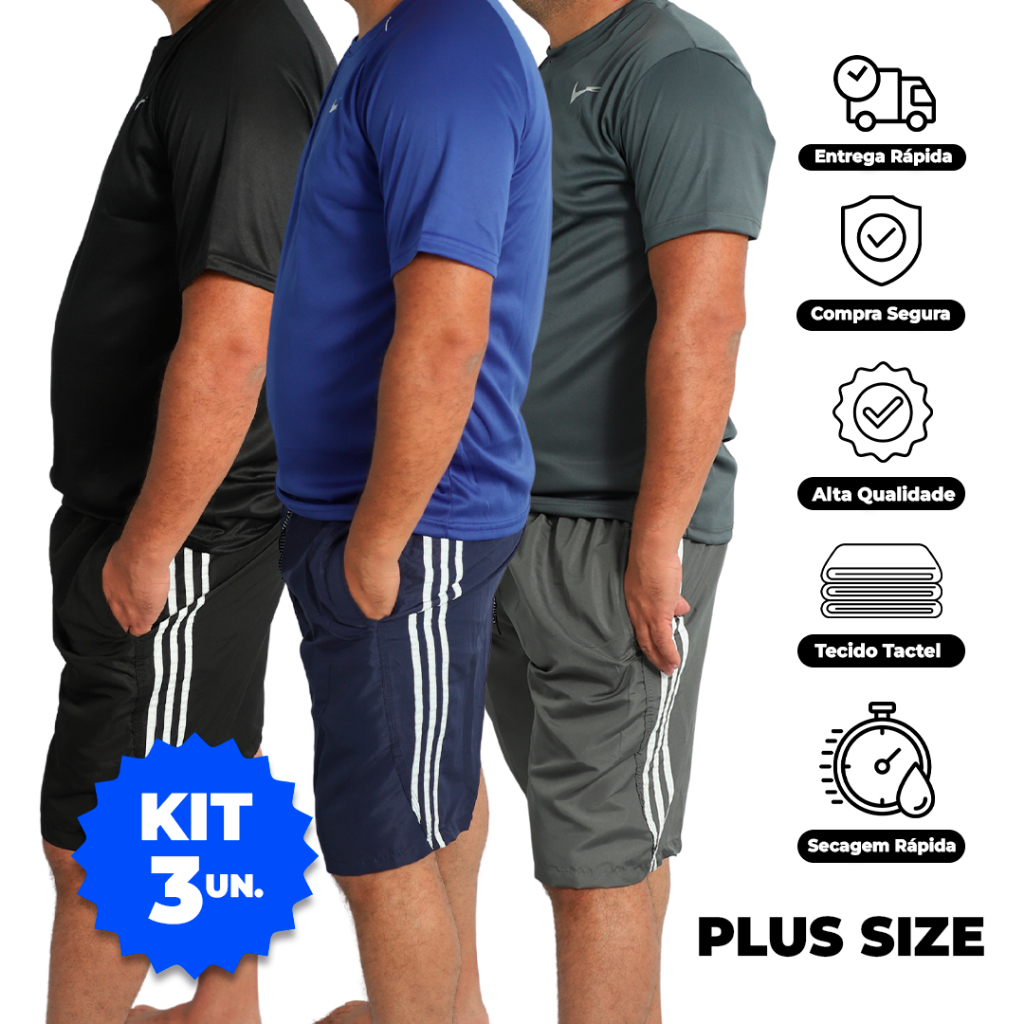 Kit 3 Bermuda Tactel Plus Size 3 BolsosTectel Short Academia | Shopee ...