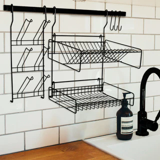 Escorredor de Louça Suspenso Grande Kit Porta Pratos Copos Organizador Para Pia Cozinha Autossustentavel Preto Cromado Branco Apartamento