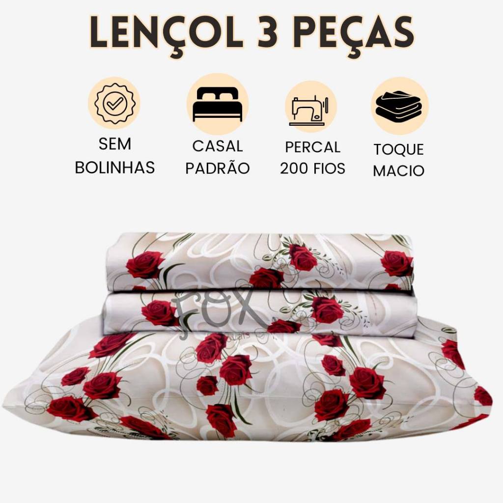 JOGO DE LENÇOL CASAL 3 Peças