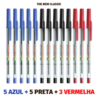 Kit Caneta Compactor Escrita Fina - Azul, Preto, Vermelho, Rosa, Roxa e Verde