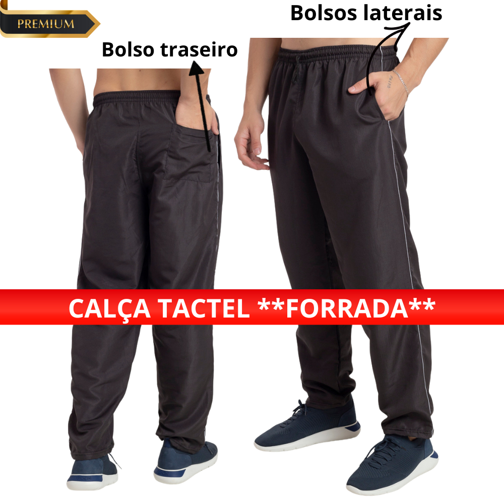 Calça tactel masculina forrada com forro microtela costura