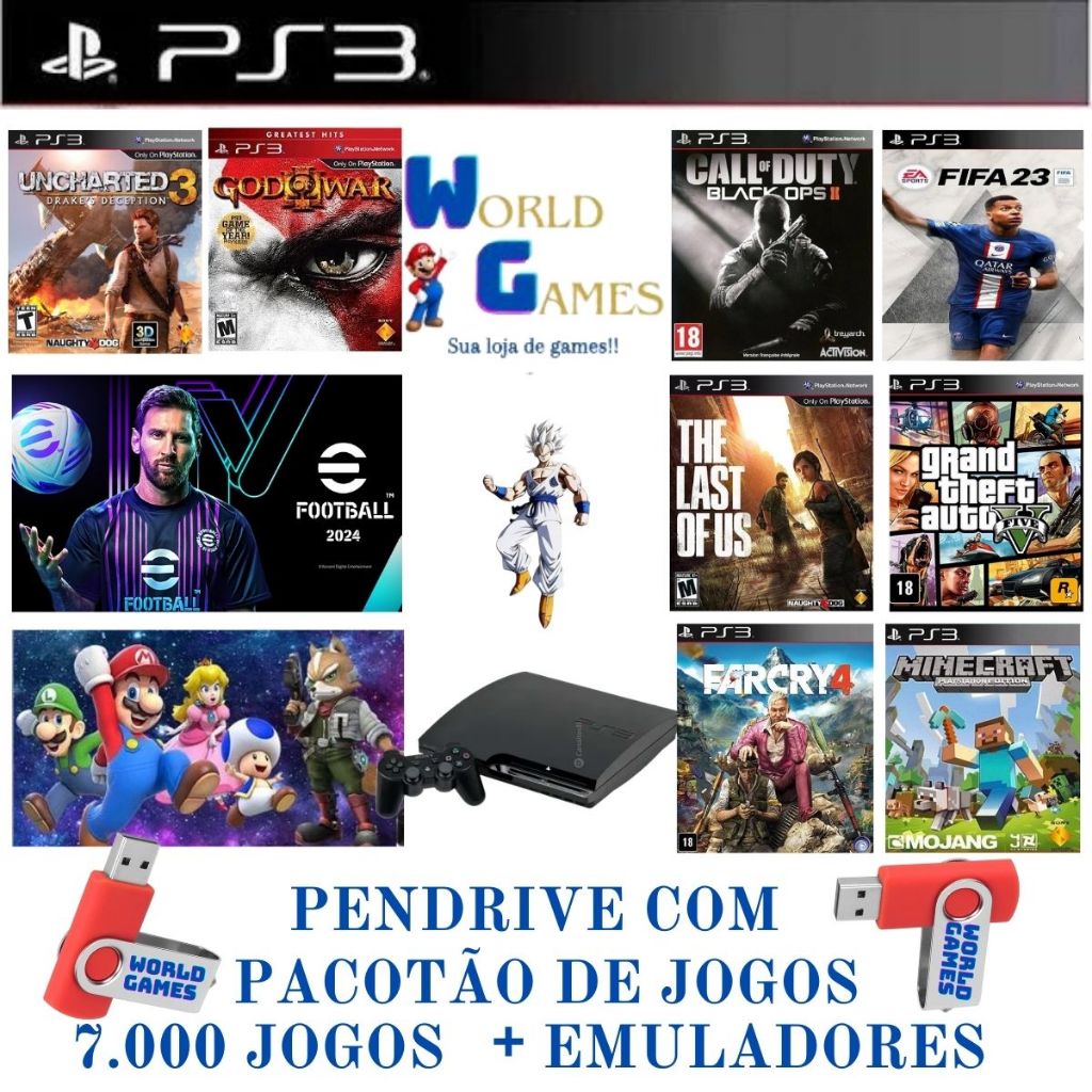 PENDRIVE COM PACOTÃO DE JOGOS PARA PS3 COM + DE 7.000 MIL JOGOS DE PS3 E EMULADORES PARA PS3