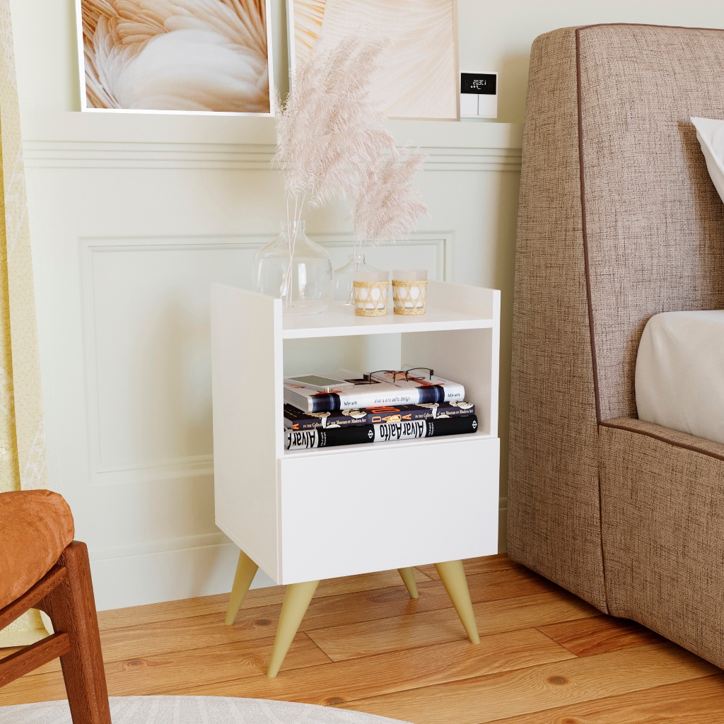 Mesa de Cabeceira Nicho Quarto Casal Decoração Retro Fontana - Moveise