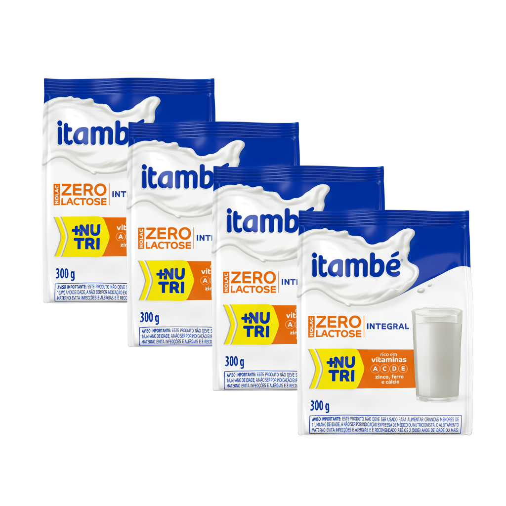 4x Leite Pó Integral Zero Lactose Itambé Nolac Pacote 300g | Shopee Brasil