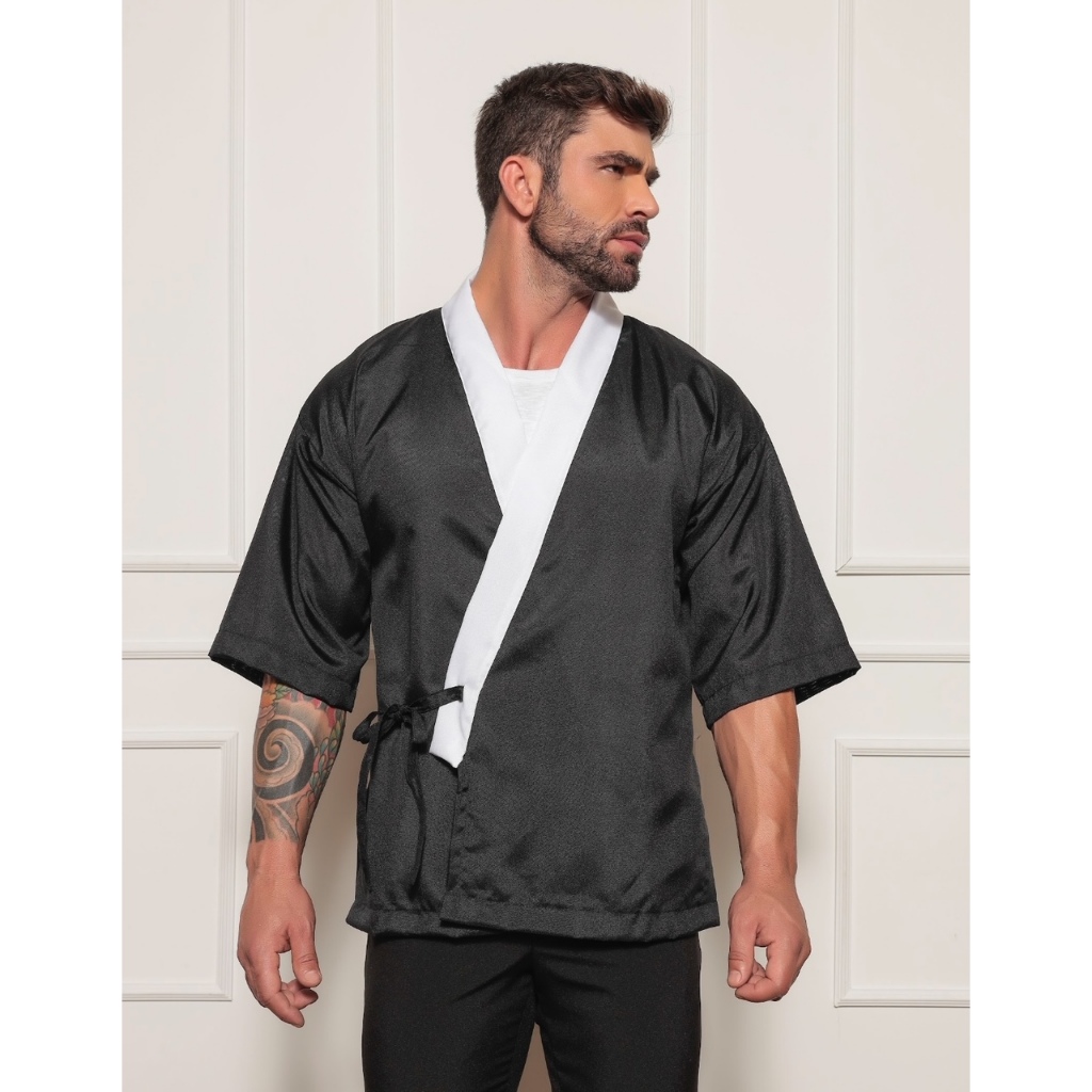 Jaleco Chef Kimono Preto Sushiman Modelo Osaka Gardenia Unif