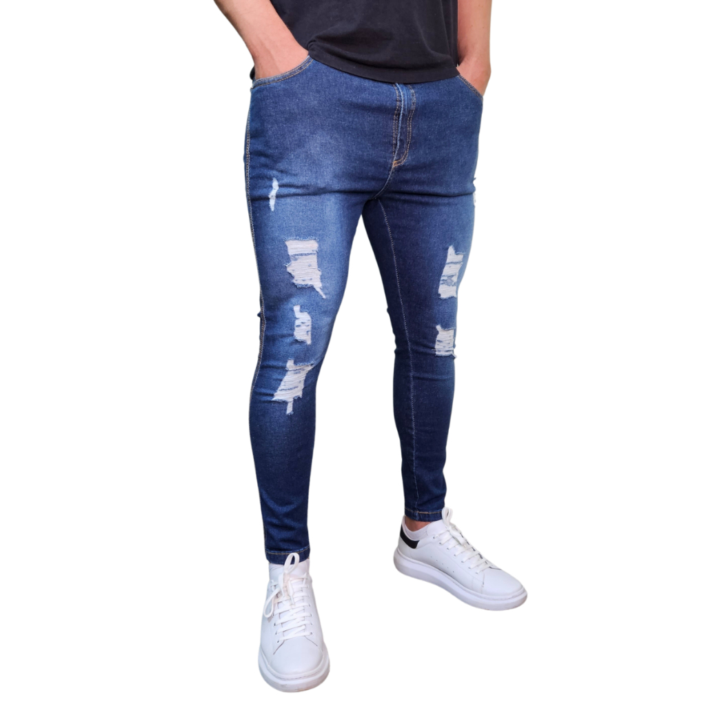 Calça Jeans Masculina Rasgada Skinny Com Lycra Elastano Linha Premium