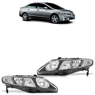 Farol Dianteiro New Civic 2007 2008 2009 2010 2011 Máscara Negra Lente Lisa Acrilico