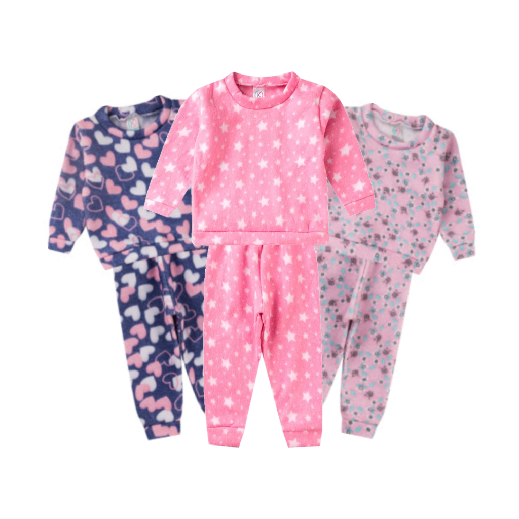 Kit 4 Peças Infantil Conjunto Soft Menina Inverno Estampas Sortidas - 2 Casacos + 2 Calças
