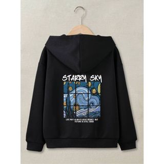 Moletom Blusa Canguru Art no Verso Van Gogh A Noite Estrelada Unissex Blusa De Frio Agasalho Flanelado