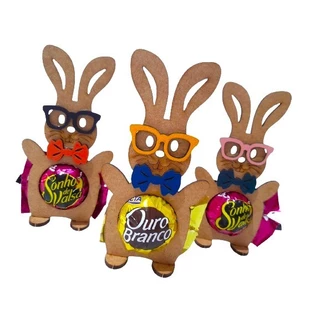 Kit com 10 Coelhos de Páscoa - Porta Bombom Em Mdf Crú 3mm - Pascoa bombom chocolate lembrancinhas coelho Feliz páscoa em Oferta na Shopee