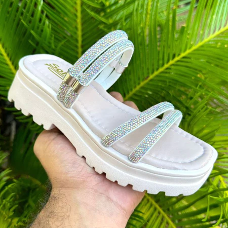 Sandália feminina tamanco brilho strass - Infantil e adulto 