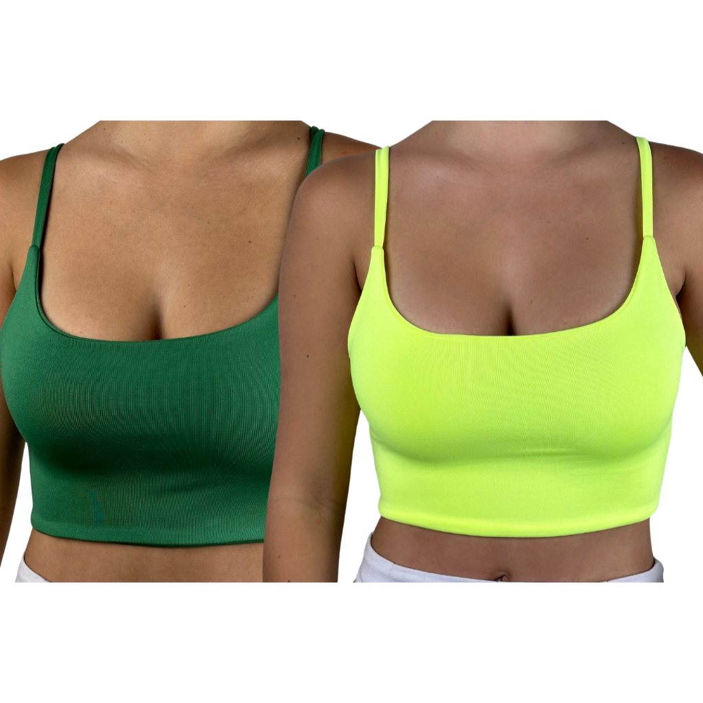 Kit 2 Top com alça Cropped Forrado Academia Feminina Blusa Suplex Varias Cores Liso e Estampados